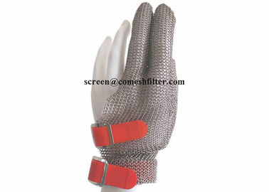 Drei Metzger-Edelstahl-Handschuhe der Finger-304L mit Haken-Bügel