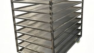 Edelstahl-Aluminium-Drehbackofen, 600 x 400, halber Bäckerei-Brotregal-Wagen zum Kühlen